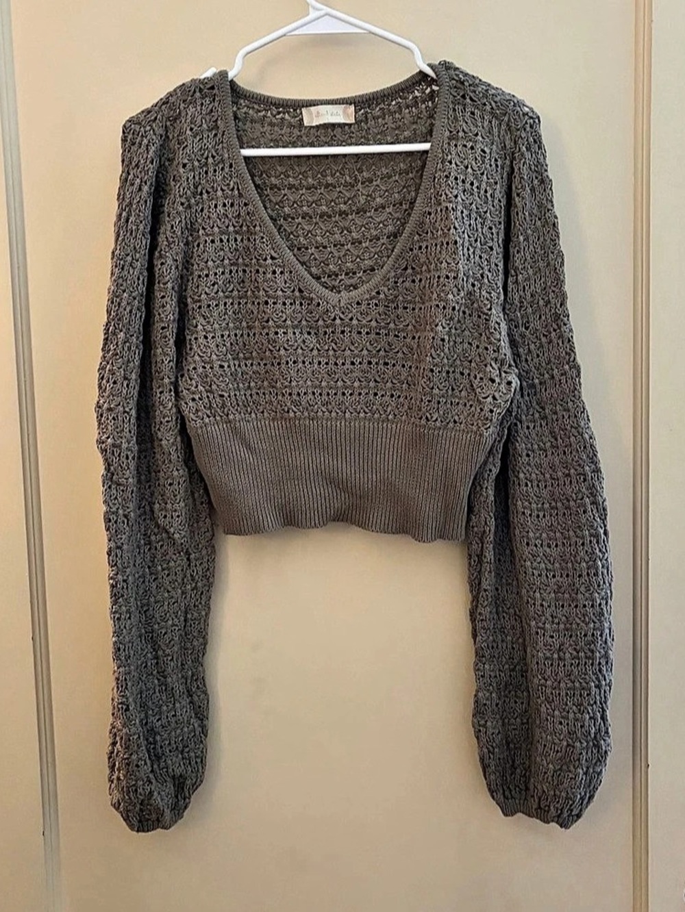 Altar’d State Gray Crochet V-Neck Sweater Like New